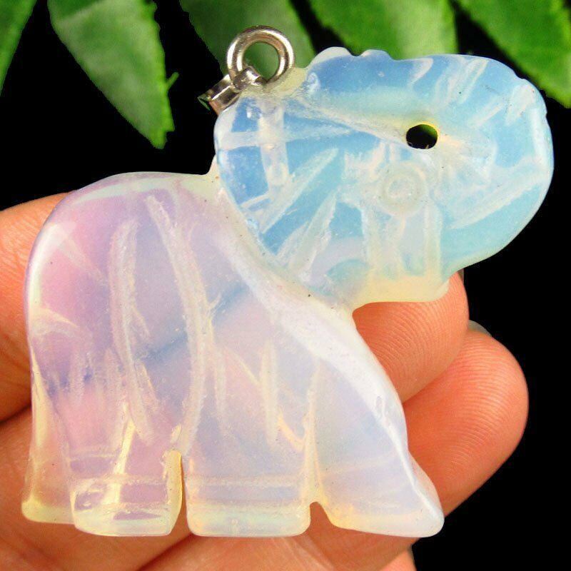 2Pcs 30g 40x36x8mm Carved Natural Opal Opalite Elephant Pendant Bead A-461DP