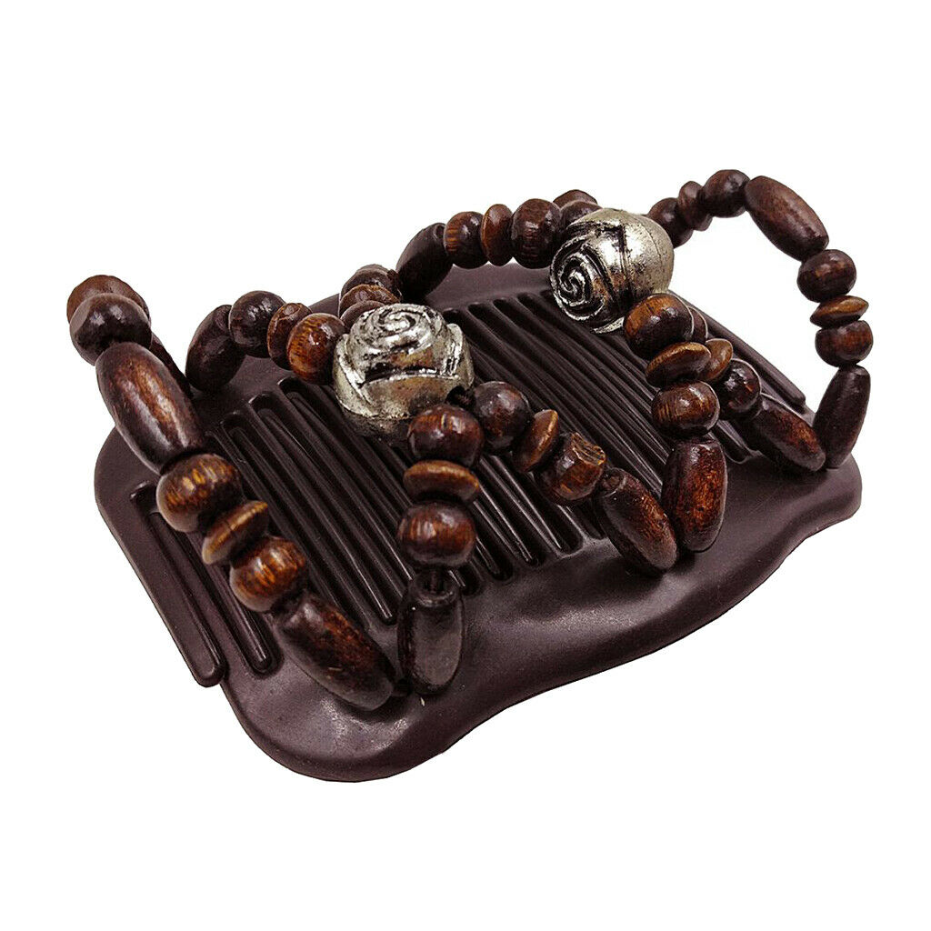 Magic Comb With Double Clip Wood Beads Retro Style Ponytail Holder