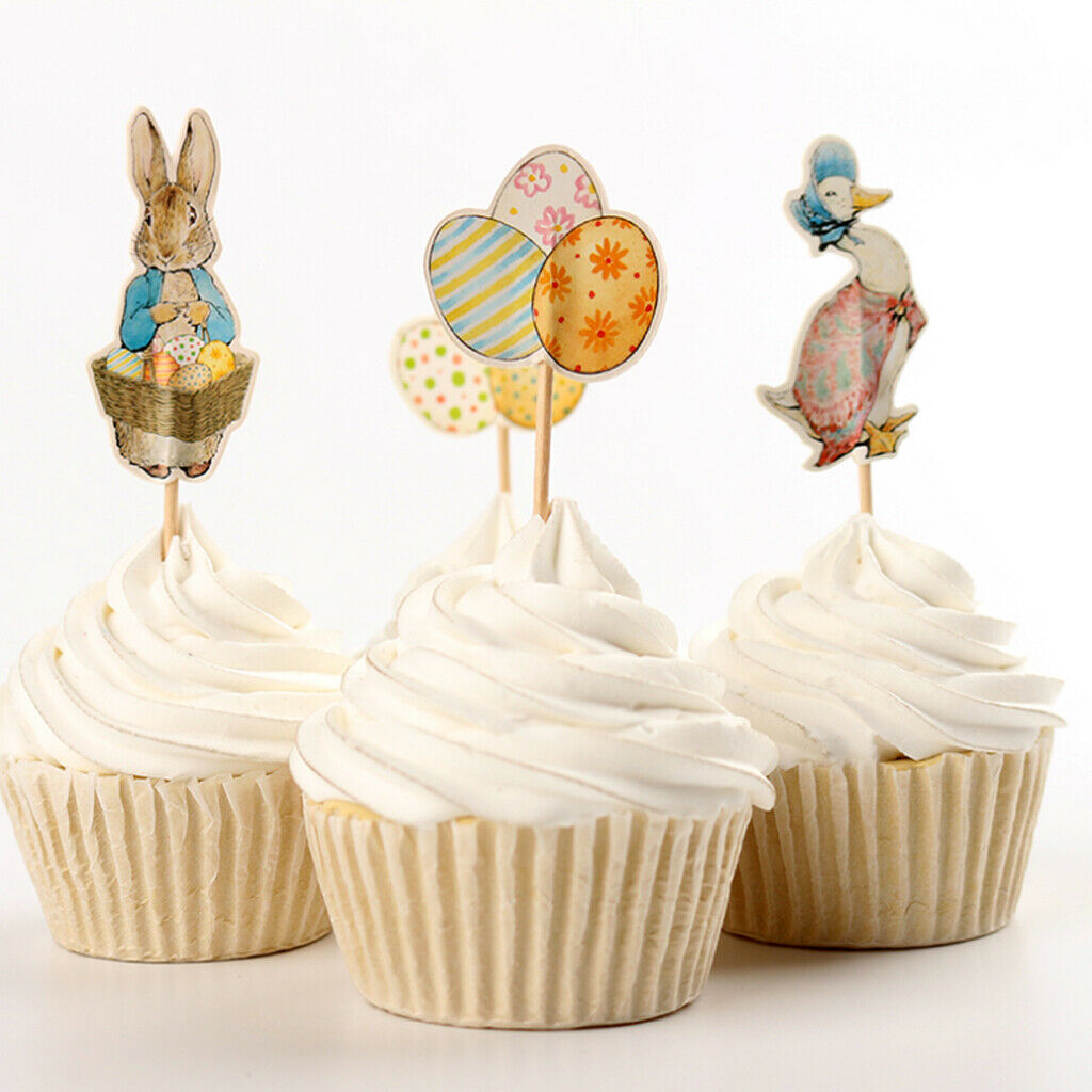 24 Pieces Cute Duck Rabbit Egg Style Cupcake Topper Easter Festival Birthday