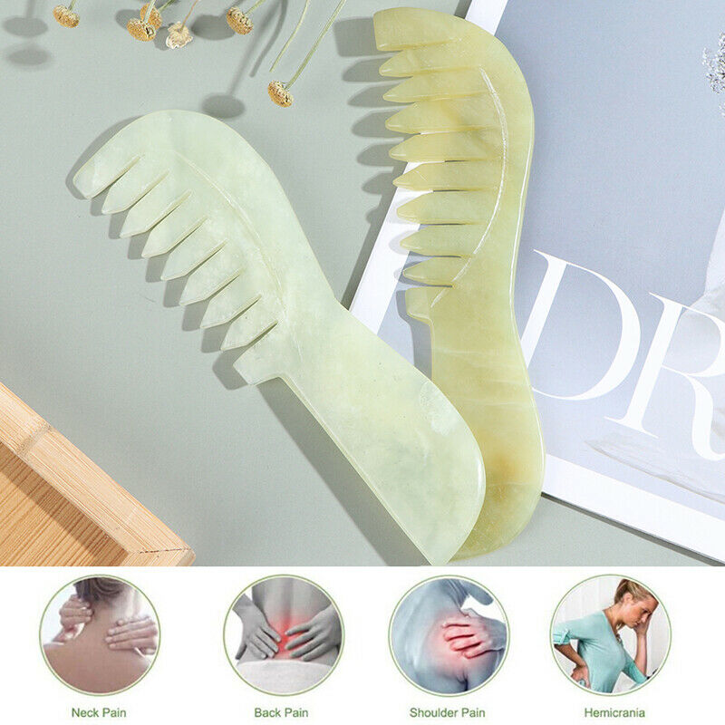 Natural Jade Stone Comb Gua Sha Tools Scraping Health Massage Comb Head M.l8