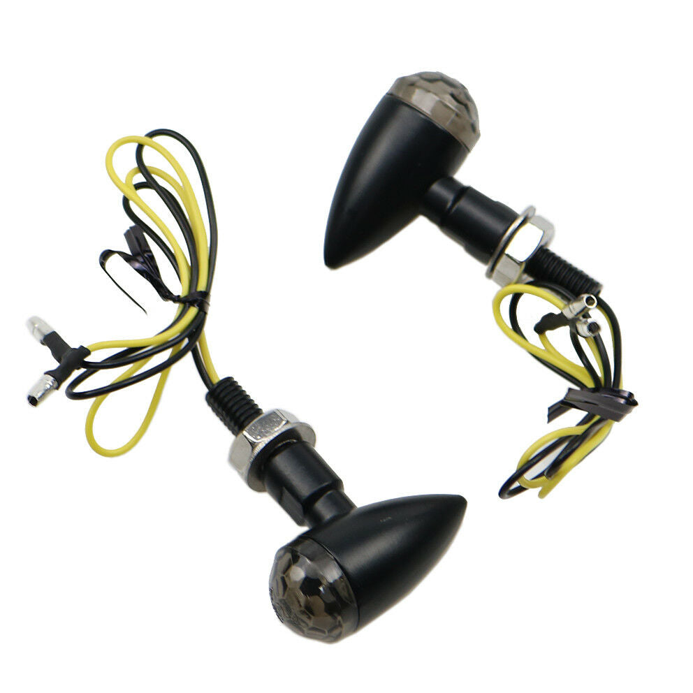 Black+Smoke Lens Mini Bullet Turn Signal Indicator Light For Cafe Racer Cruiser