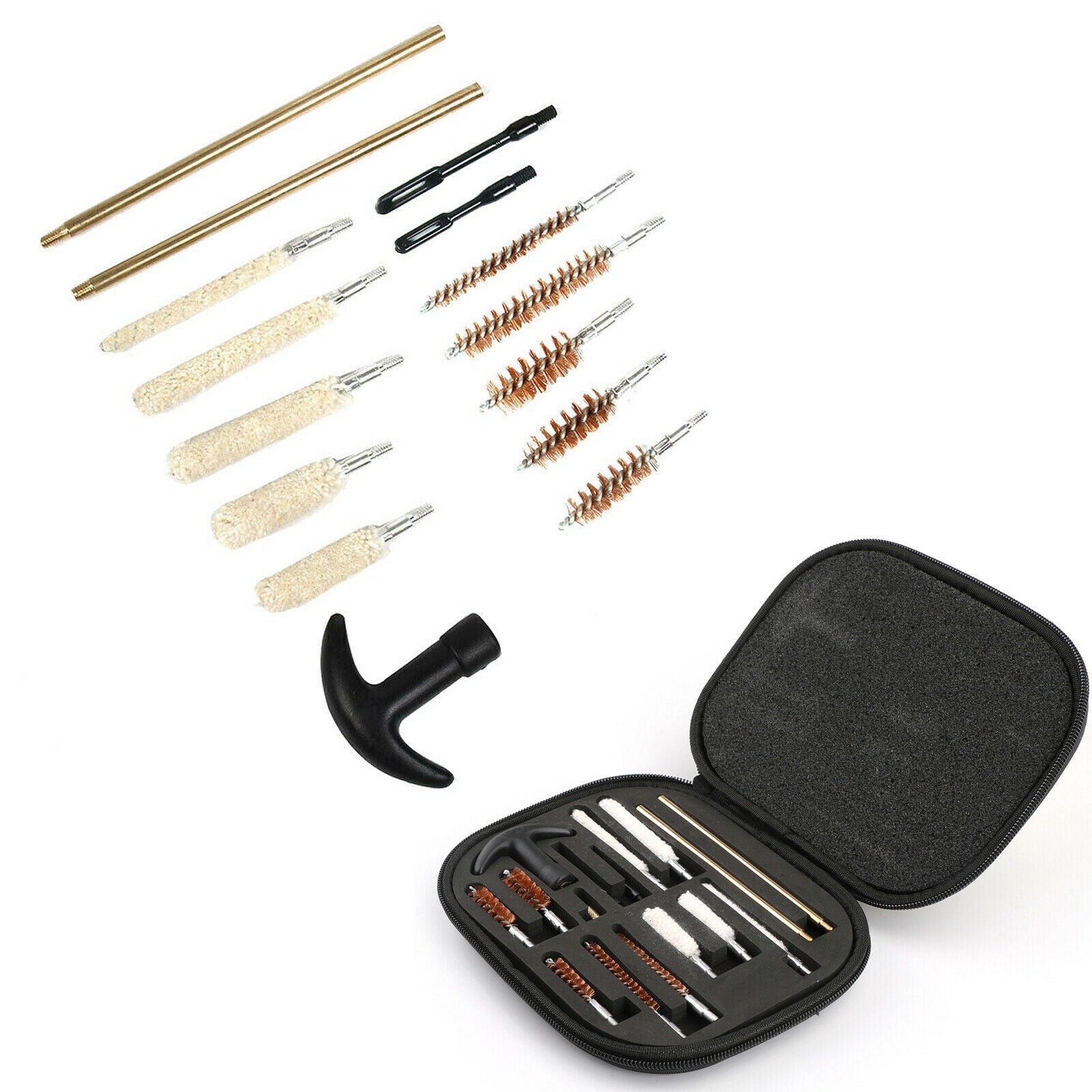 16pcs Pistol Gun Cleaning Kit Universal for .22 38 40 44 45 357 cal 9mm Hand Gun