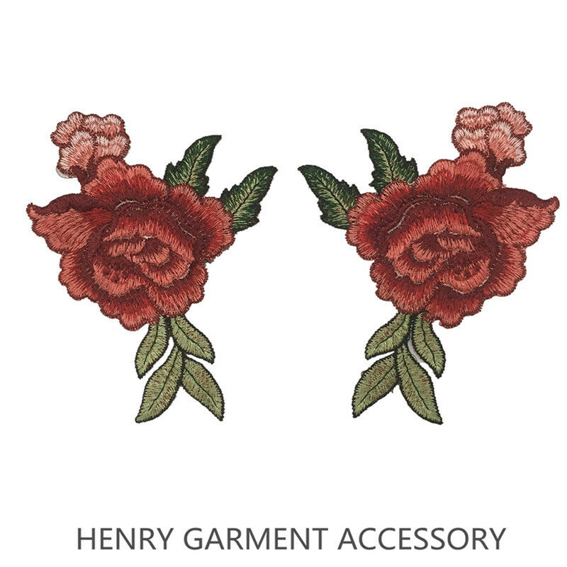 2pcs Embroidery Rose Flower Sew On Patch Badge Bag Jeans Dress Applique Craft BD