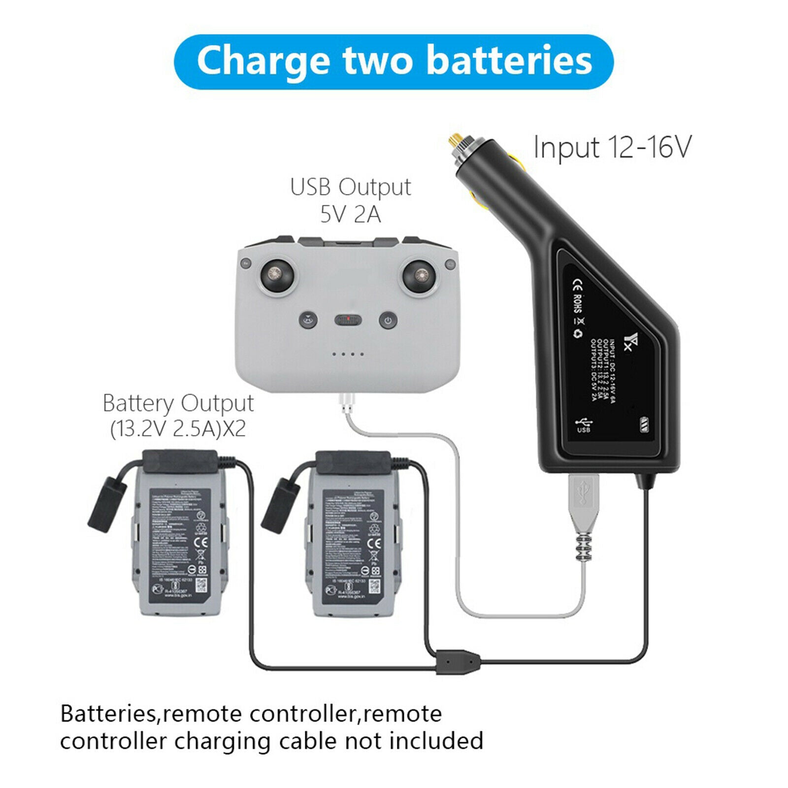 Intelligent Car Charger Battery Charger with USB Port for DJI Mavic Air 2S