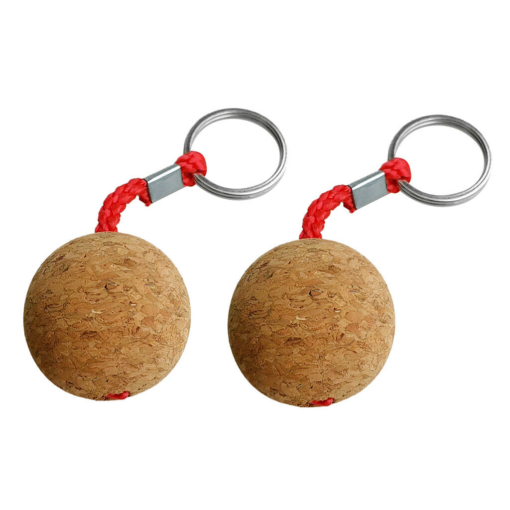 2 Packs Lightweight Cork Wooden Buoyant Keyring Ball for Marine Accessories