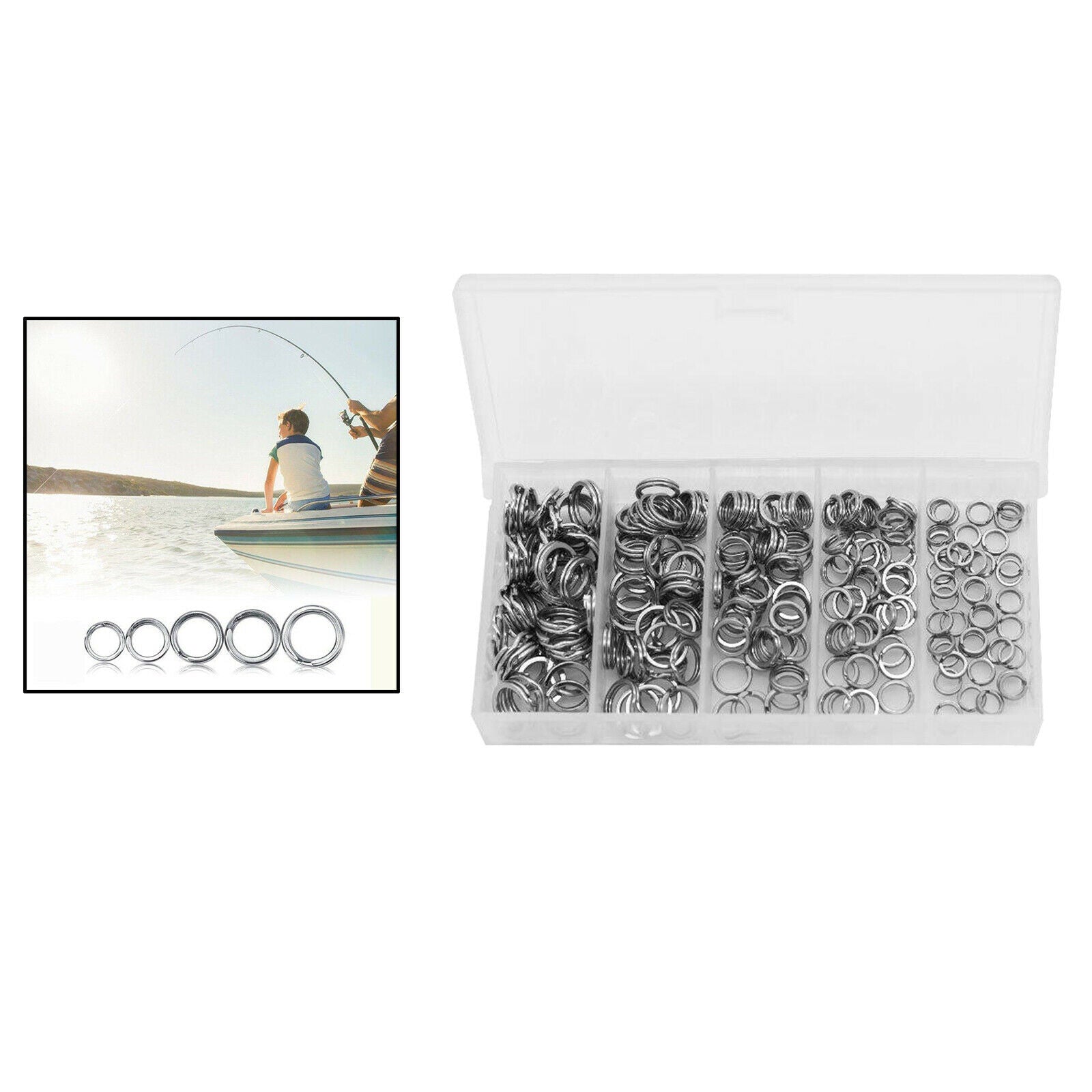200Pcs Fishing Split Rings Stainless Steel Lure Connectors Kit Heavy 5 Sizes