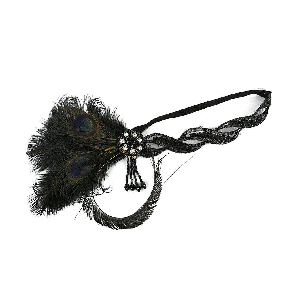 Colorful Headband Peacock Feather Girl Makeup Party Hair Decor black