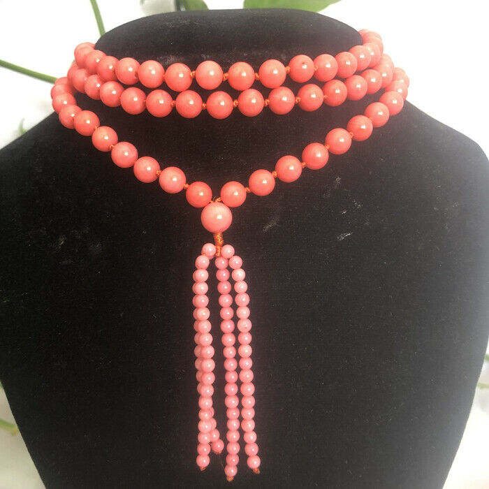 New 7-8mm round pink natural high-quality coral necklace Buddhism 50â€