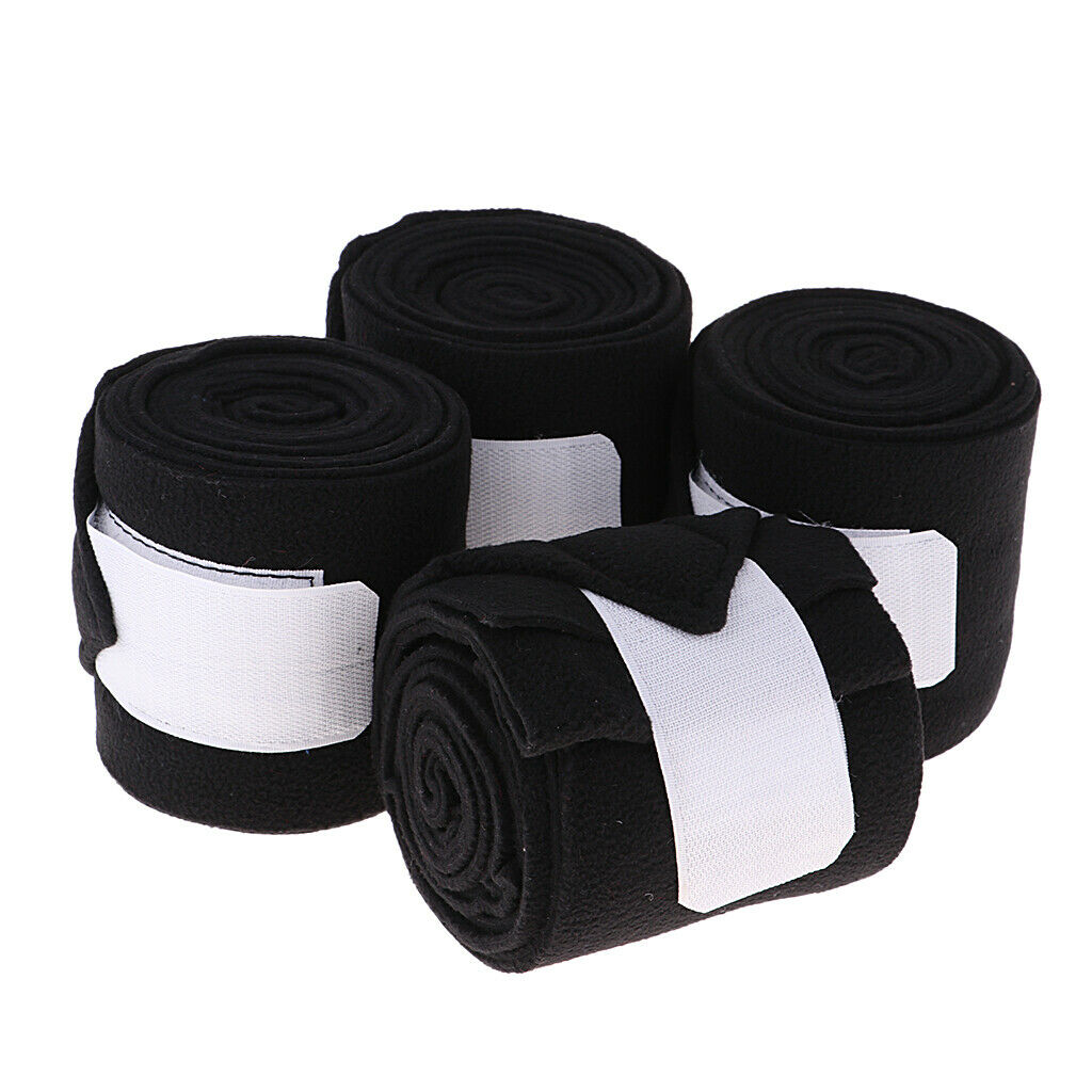 4pcs Soft Fleece Equestrian Leg Wraps Bandage for Horse Riding Racing Black