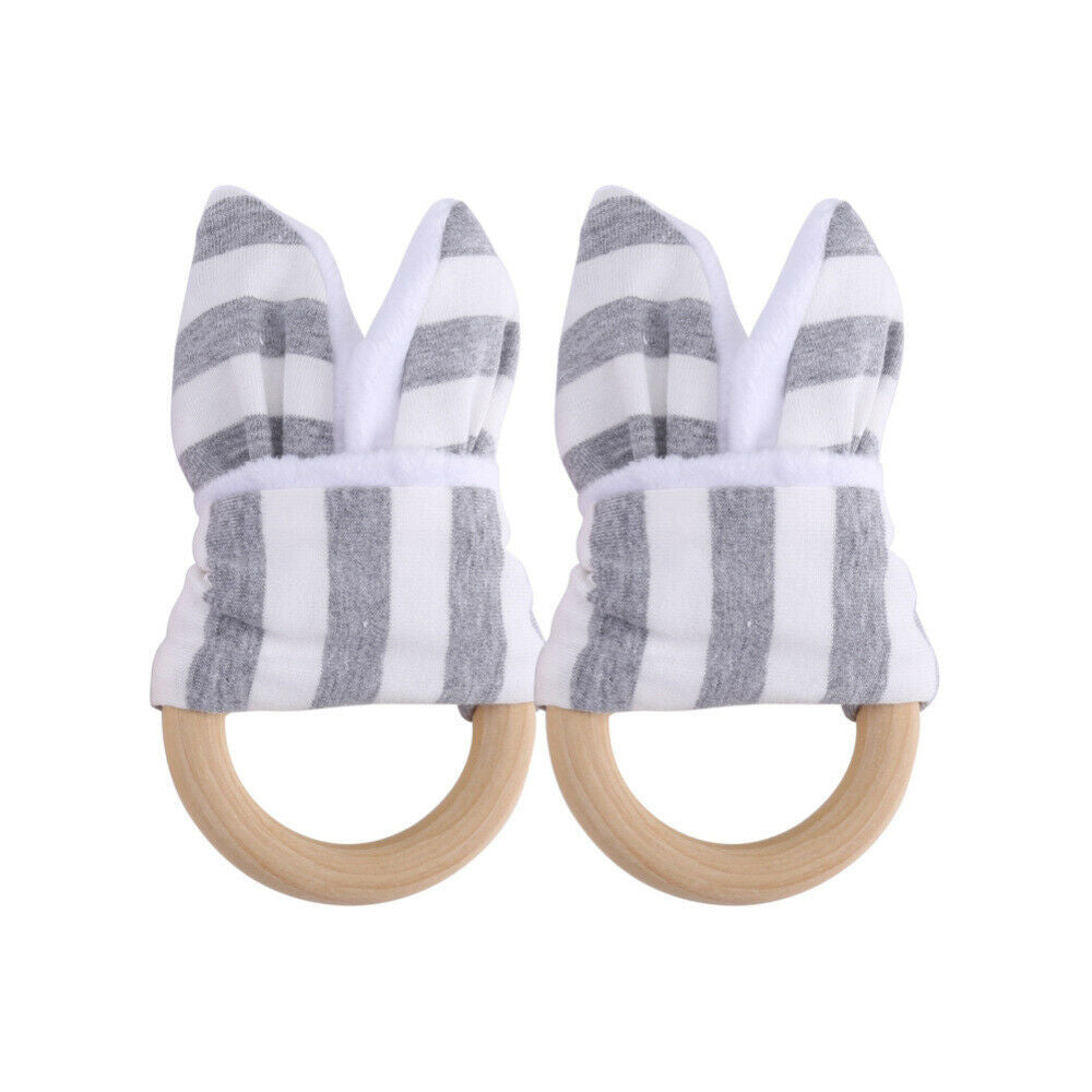6 Months Baby Rabbit Bunny Ear Teething Ring Safety Wooden Chew Teether Gift