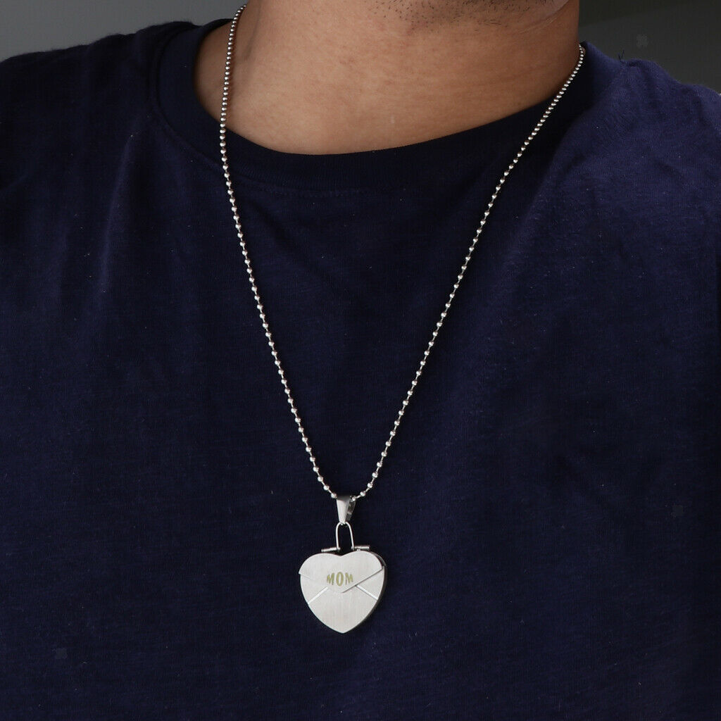 Mom Heart Shape Photo Frame Mother Rose Flower Stainless Steel Memorial Pendant
