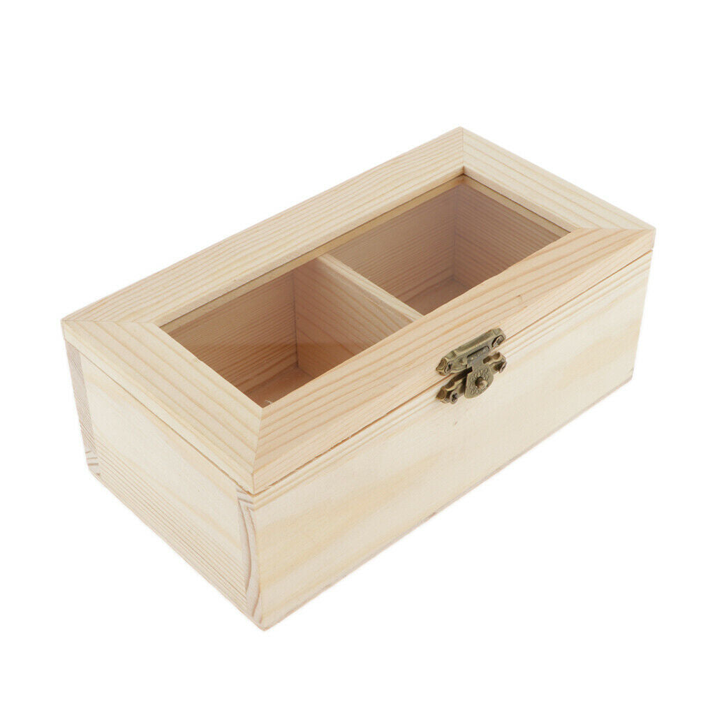 2 Slots Unfinished Wood Boxes with Lid for Trinkets, Wooden Case Jewelry Storage