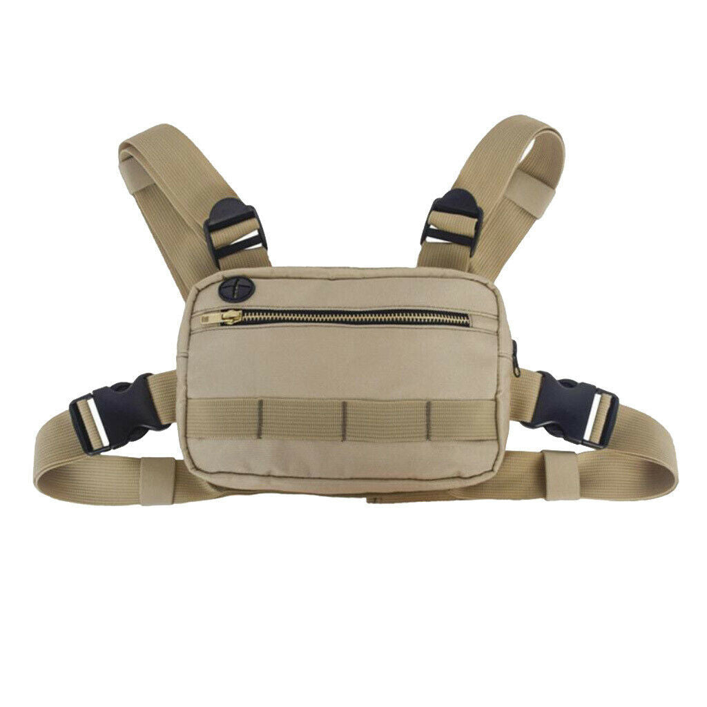 Molle Pouch Radio Rig Chest Harness Bag Multi-Purpose Running &Metal Zippers