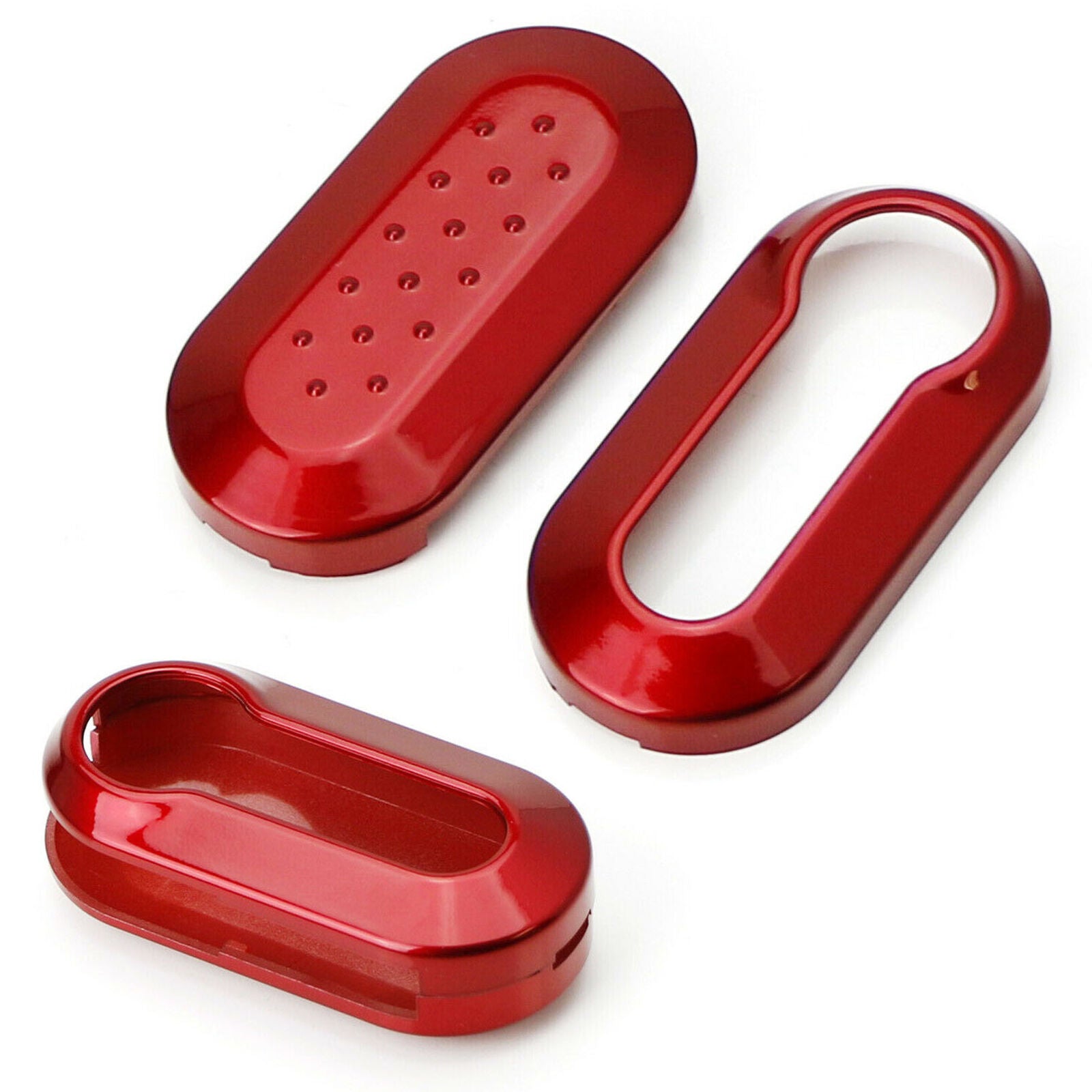 Gloss Red Key Fob Shell Cover For FIAT 500 500L 500X Abarth 3-Button Folding Key