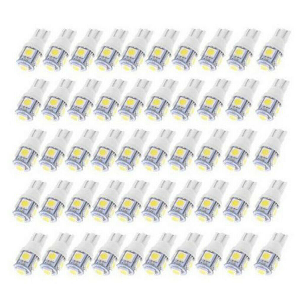 50PCS White T10 LED Light Bulbs W5W 168 194 5050 5SMD 6000K