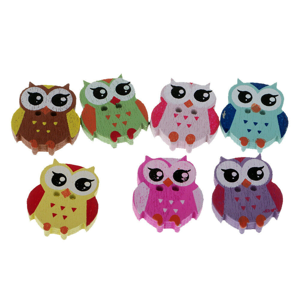 100 Pieces Mixed Owl Wooden 2 Holes Buttons for DIY Sewing Scrapbooking 22x15mm