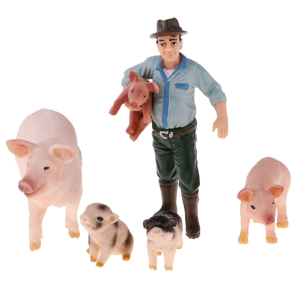 Educational Farm Animal Figures Playset with Farmer & 4 Pigs, Educational