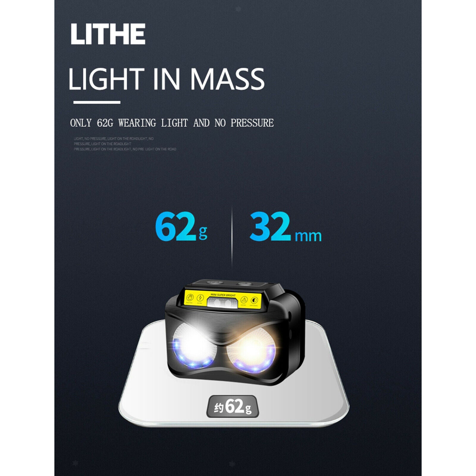 USB Headlamp Flashlight Motion Sensor Head Band Outdoor Headlight Camping