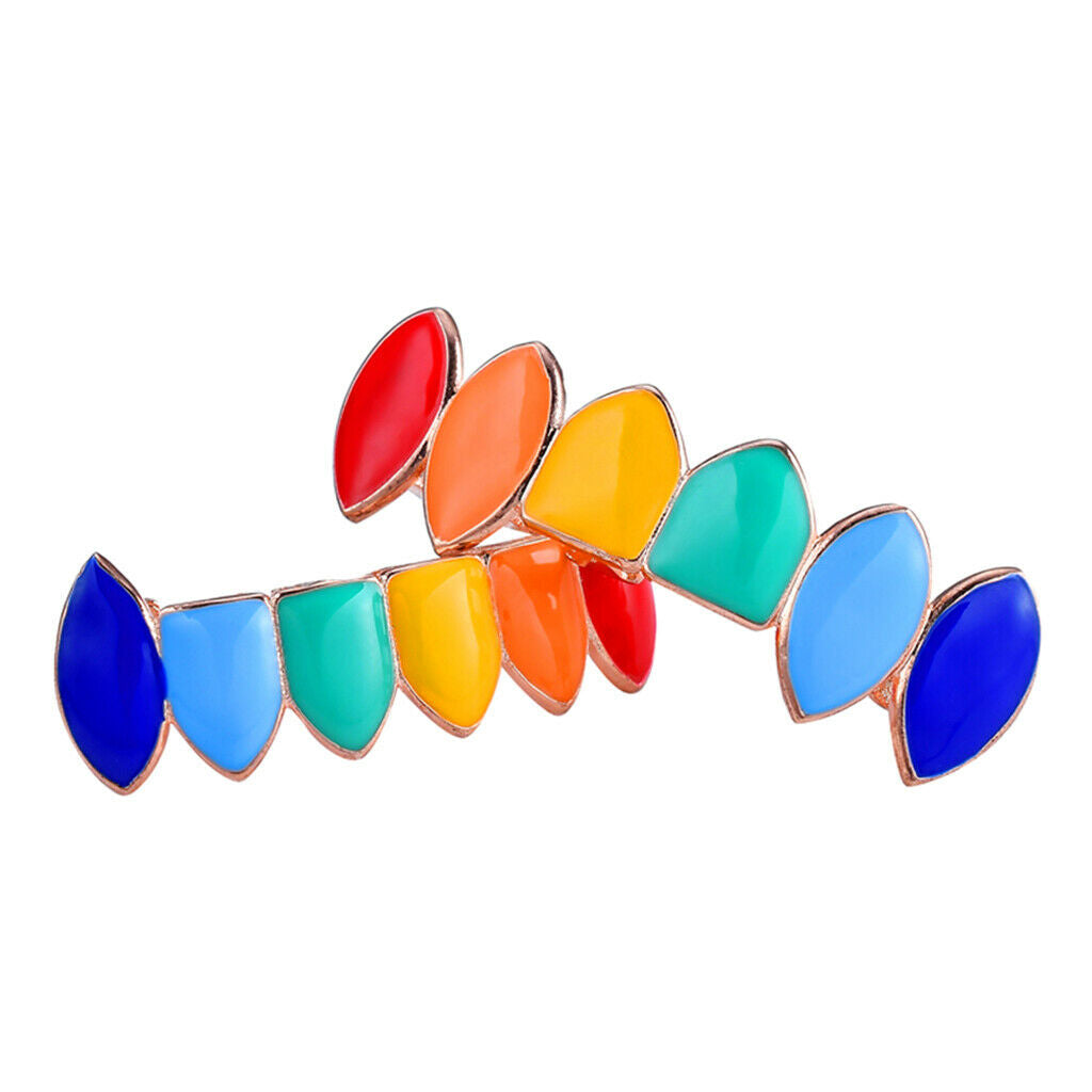 Hip Hop Grills Set Top and Bottom Mouth Tooth   Hip Hop Teeth Grills - Rainbow