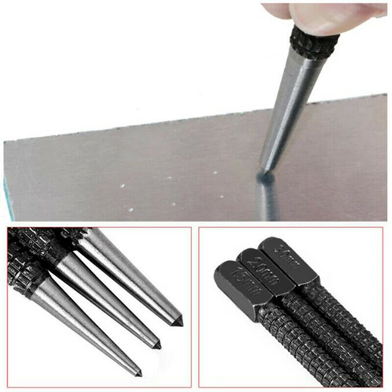 3Pcs/Set Non Slip Center Punch Pin Set Drill Bit Alloy Steel 3/32" Wood Meta KX