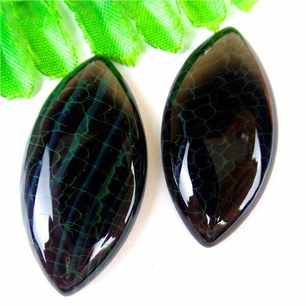 20Pcs Green&Black Fire Dragon Veins Agate Marquise Cab Cabochon 40*20*7mm HH6036