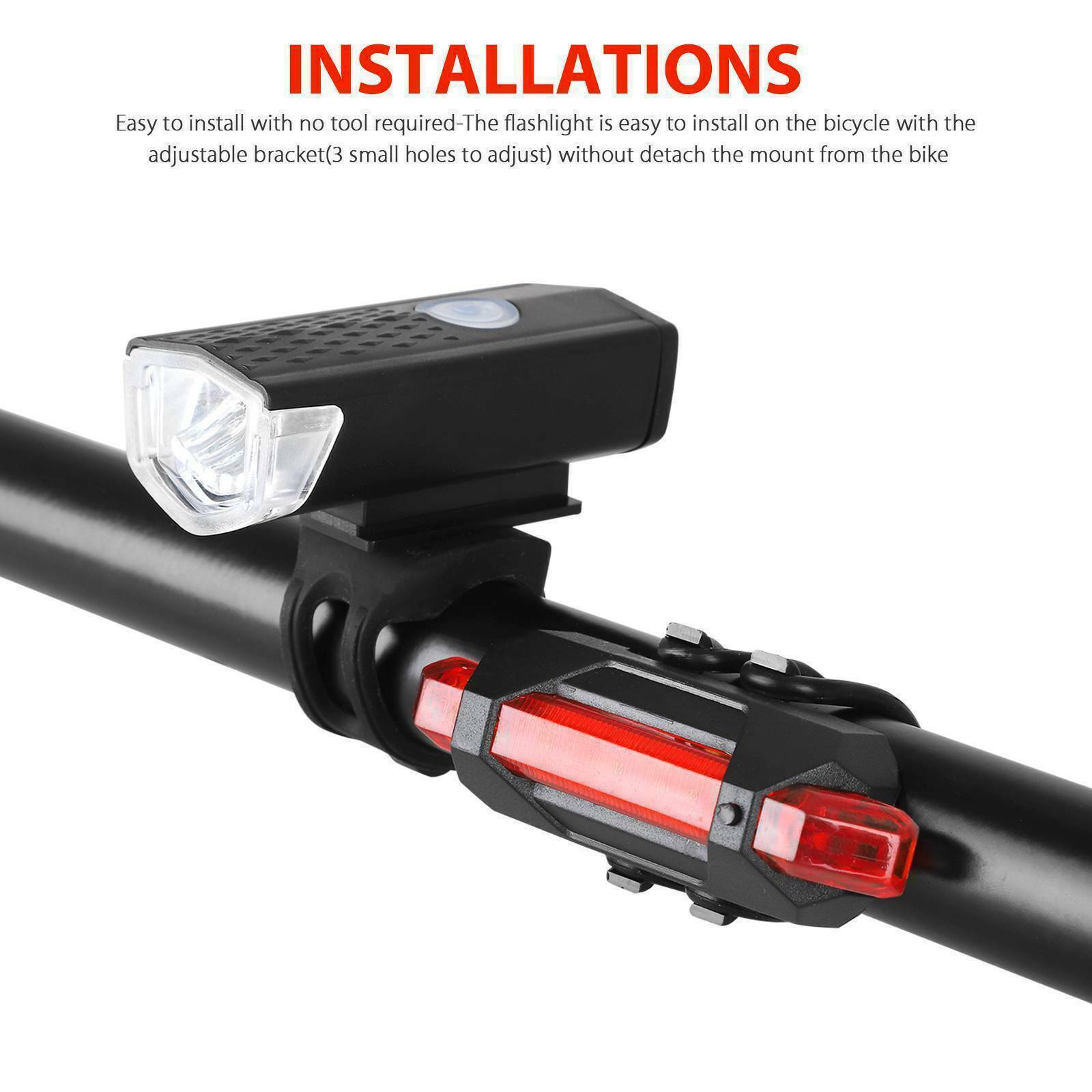 USB Rechargeable LED Headlight Bike Head Light Front Rear Lamp Cycling Bicycle ~