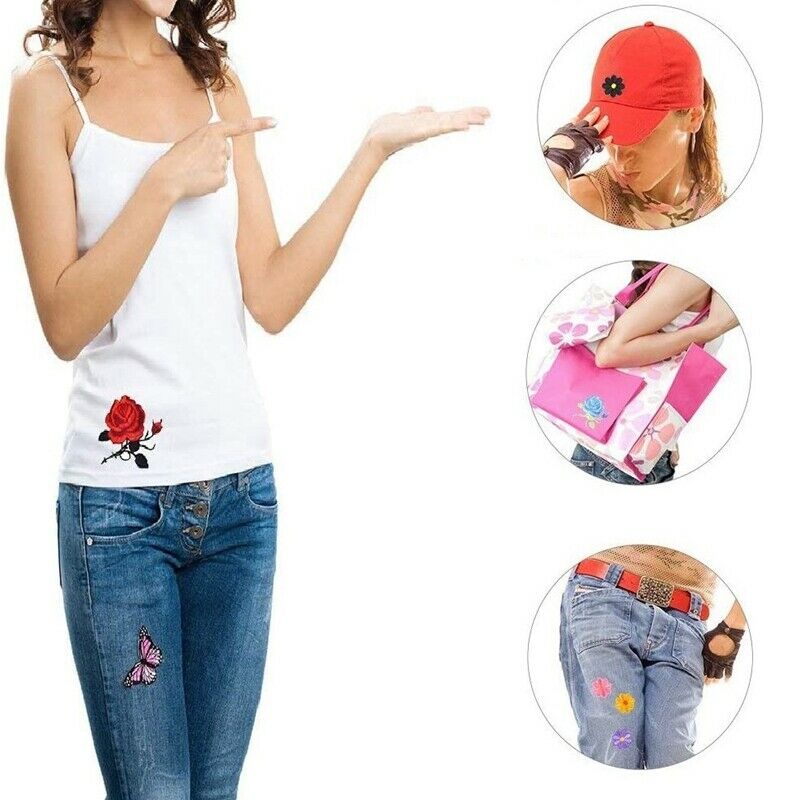 36 Pieces Flowers Butterfly Iron on Patches Embroidery Applique Patches for Q3M8