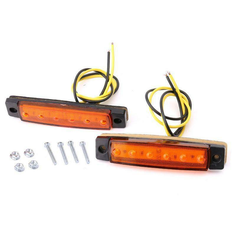 2X 6-LED Bus Van Boat Truck Trailer Side Marker Tail Light Lamp Yellow/Amber 12V