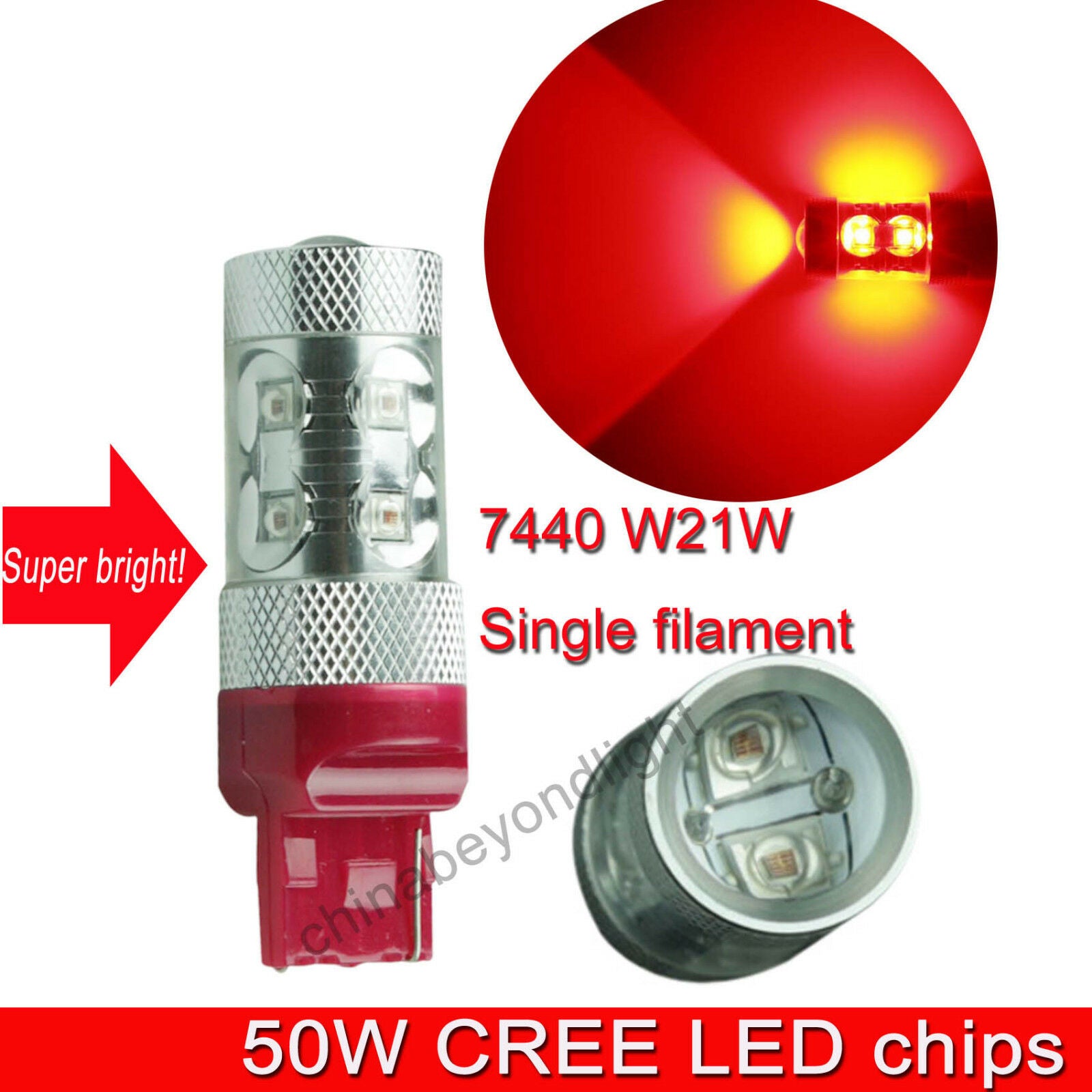 Clearance sales : 7440 W21W 50W red CAR LED Tail backup turning reversing light