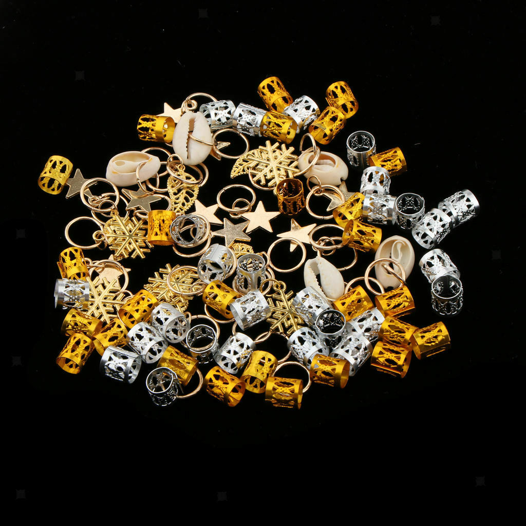 Pack of 84 Mixed Shell Leaf Dreadlock Beads Clips DIY Hair Braid Rings