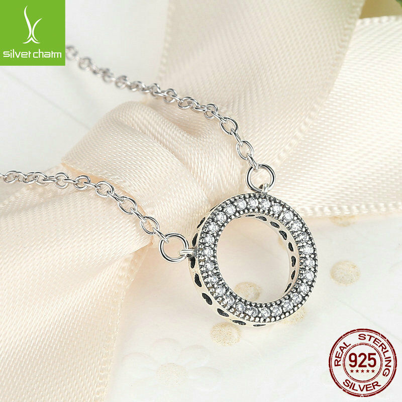 Fit Women 925 sterling Heart Necklace Clear CZ Round Shaped Chokers Pendant Gift
