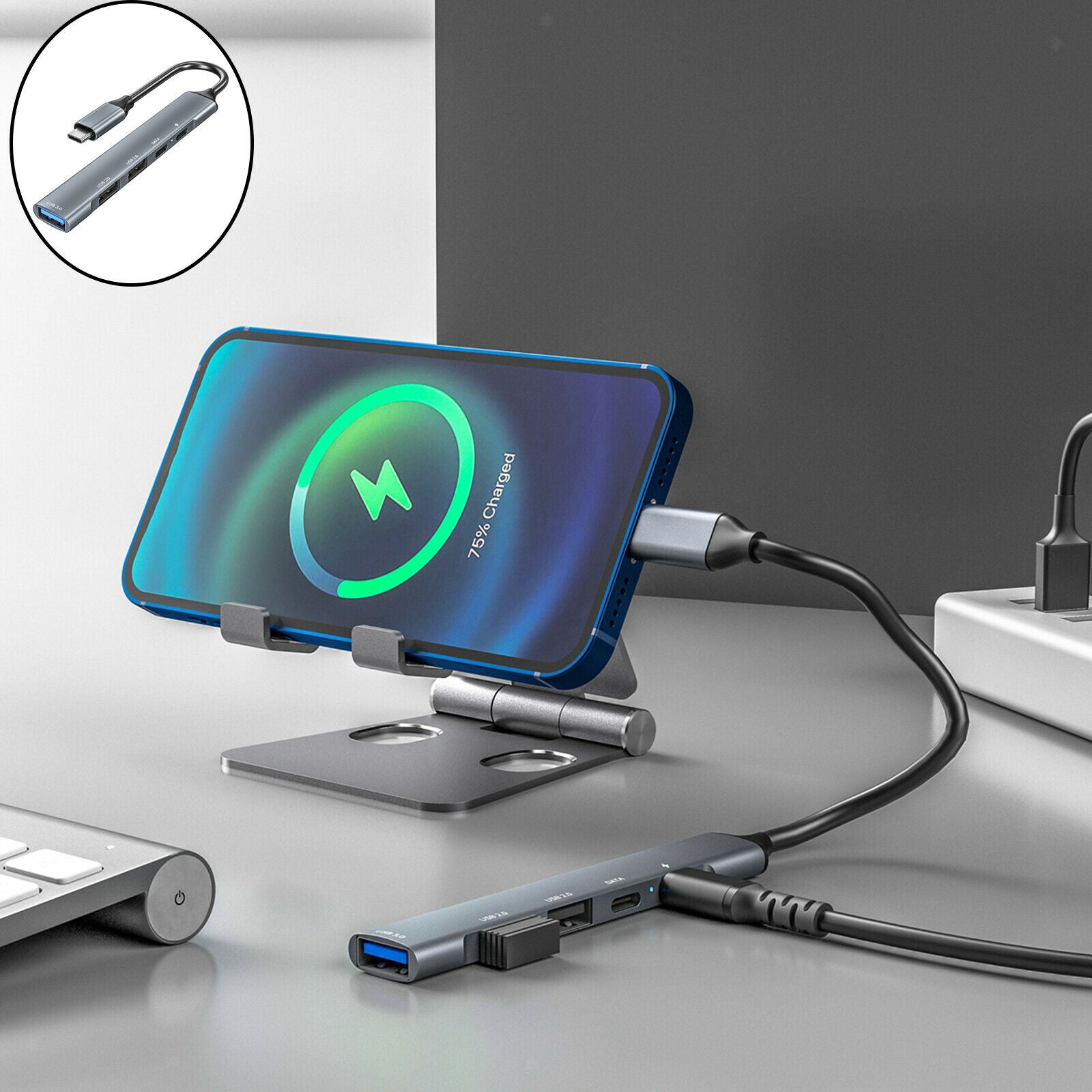 USB C Hub Multi-Port Type-C 5 in 1 USB C 2.0 65W PD Charger for MacBook Pro