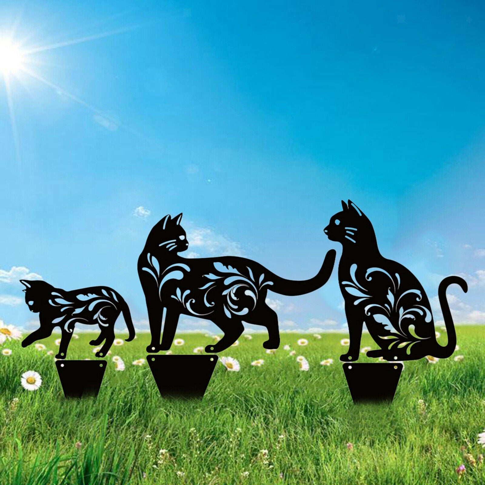 Metal Cat Statues Silhouette Decorative for Patio Lawn Yard Outside Signs