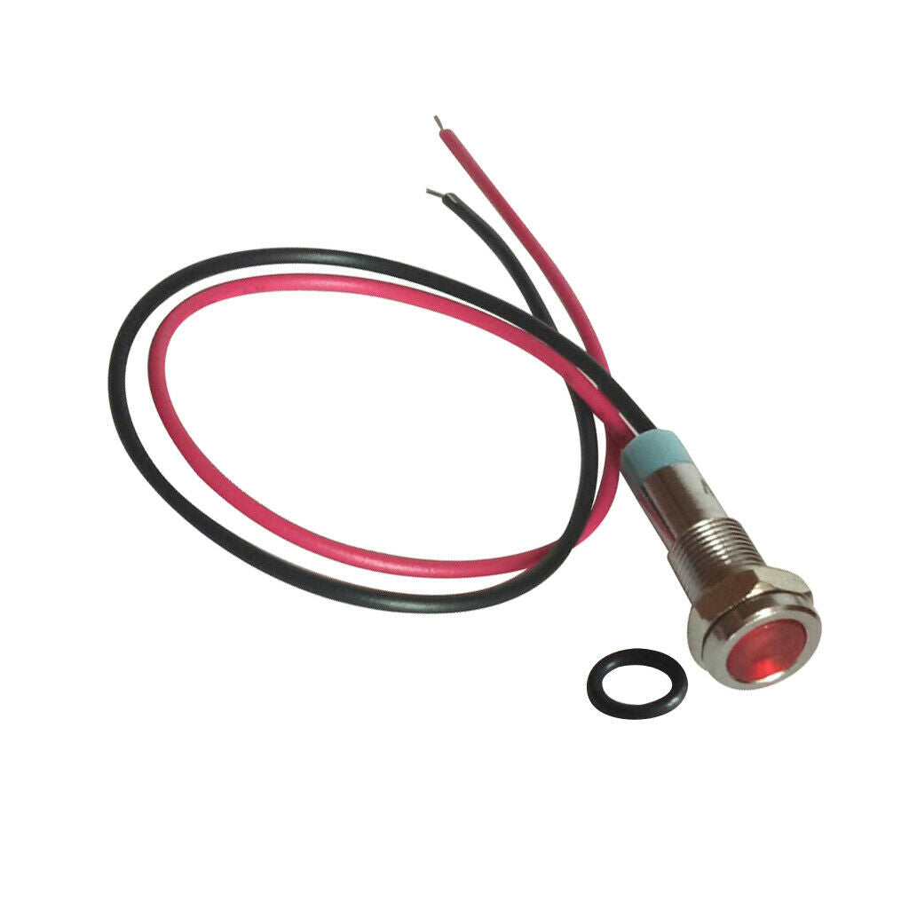 2Pcs 6mm 12V LED Metal Indicator Light Signal Lamp with Wire Leads Red&Green