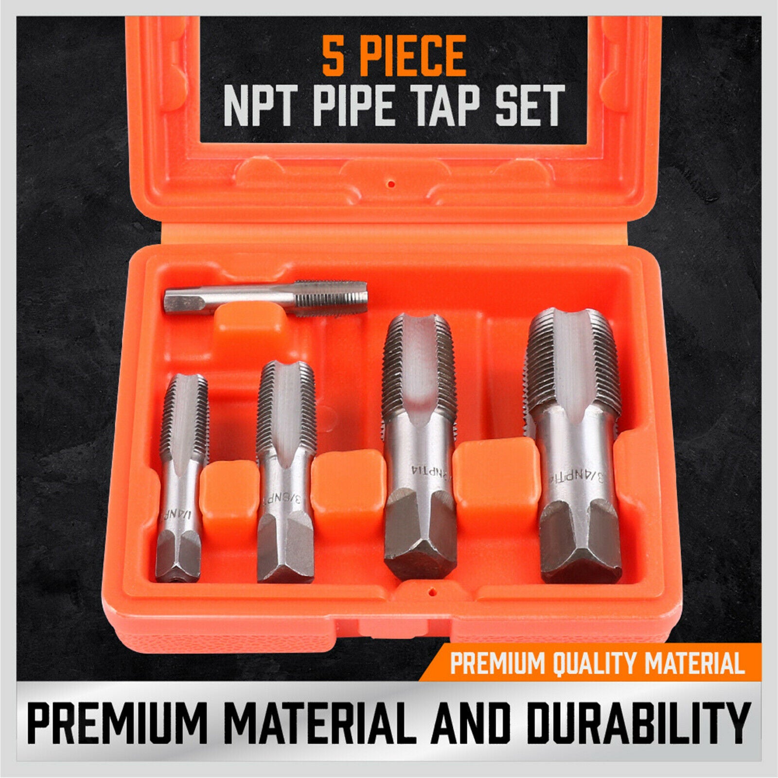Set of 5 NPT Pipe Tap Set Carbon Steel Rethread Jam Pipe Threads 1/8" 1/2"