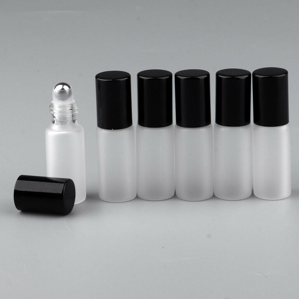 6Pcs Empty Perfume Essential Oil Roll on Bottles Glass Roller Bottle Black