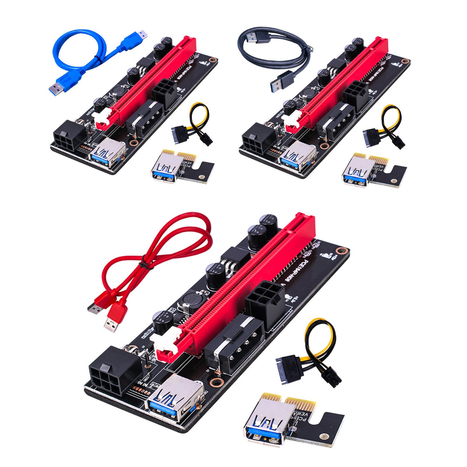 2Pcs PCI-E VER009S 1x to 16x Graphic Extension Riser Powered Adapter Card