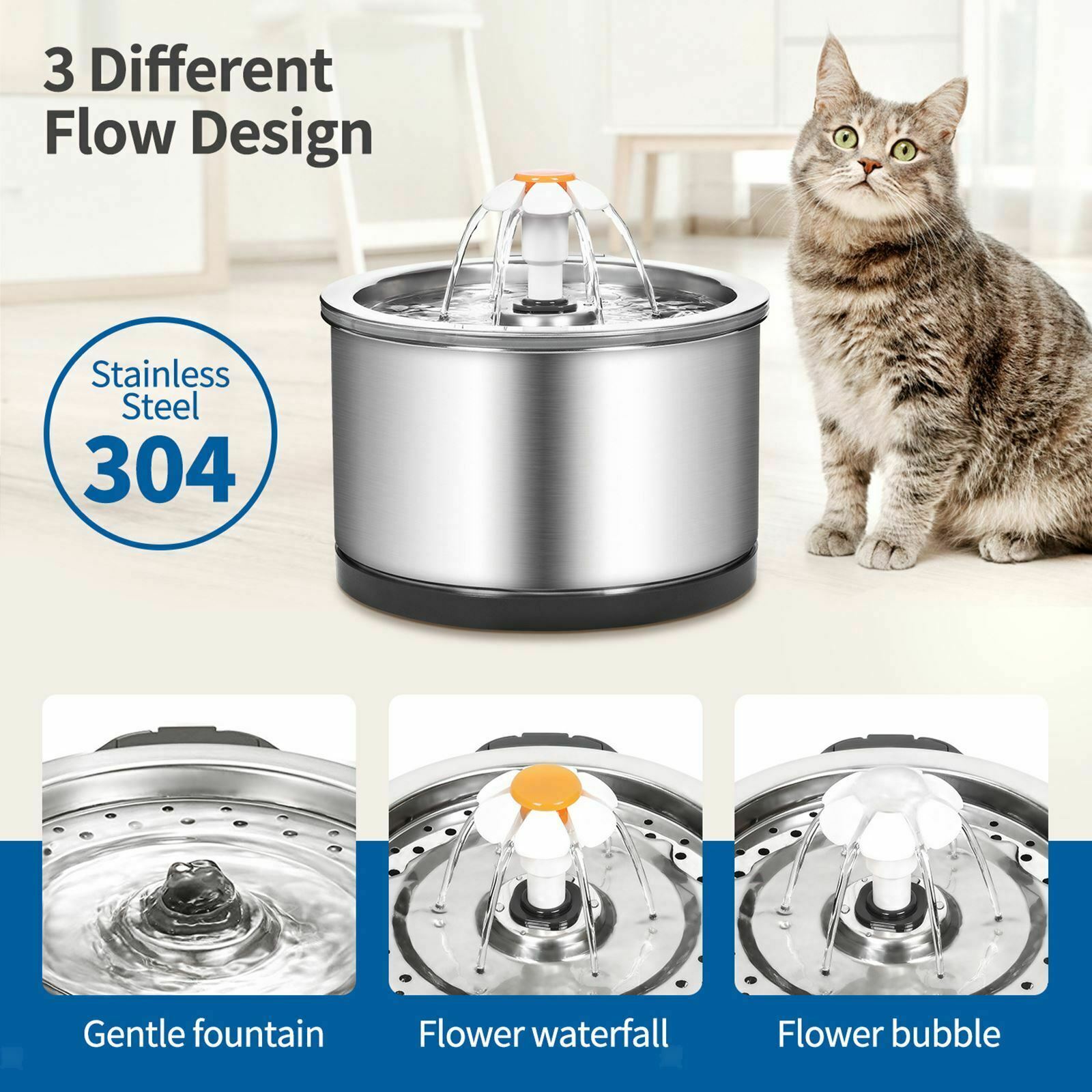 84OZ Cat Water Fountain Pets Auto Cats Pet Waterfall Safety Drinking Bowl