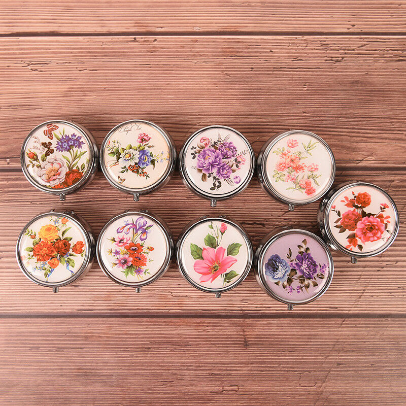 flower pillcase metal organizer portable pillbox makeup container Color Ra.l8