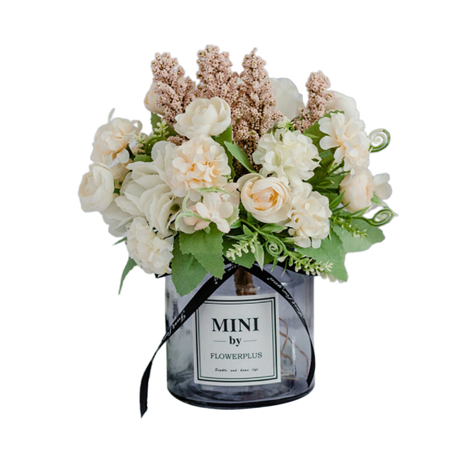 Silk Hydrangea Artificial Bouquet with Vase Garden Wedding Decor Champagne