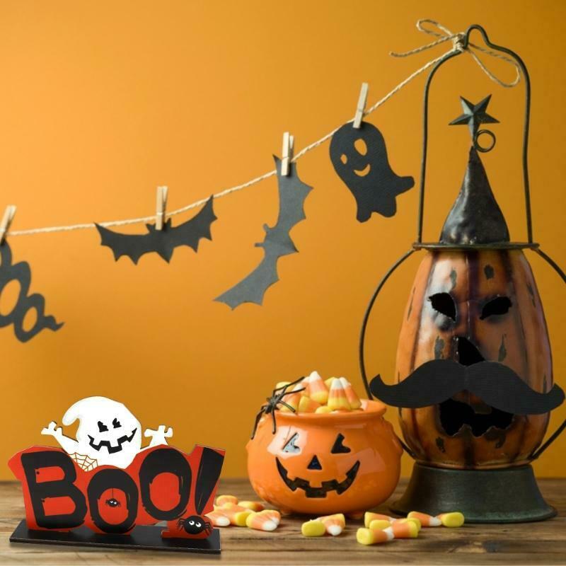 Halloween BOO Ghost Wooden Desktop Ornaments Creative Decor for Home Indoor