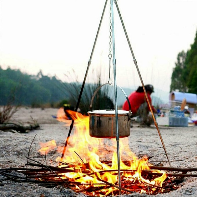 Camping Cooking Tripod Outdoor Campfire Cookware Picnic Pot Holder Tools BH