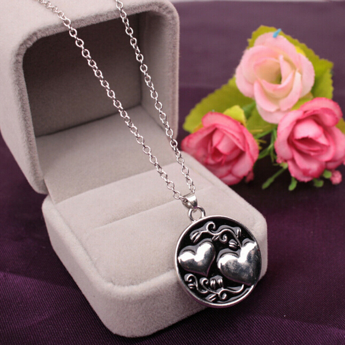 Charm Sister Crystal Reversible Pendant Chain Necklace Love Family Jewelry Gifts