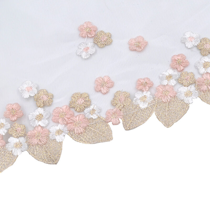 1 Yard Transparent Tulle Lace Trim White Pink Flower Embroidery Wedding Fabric