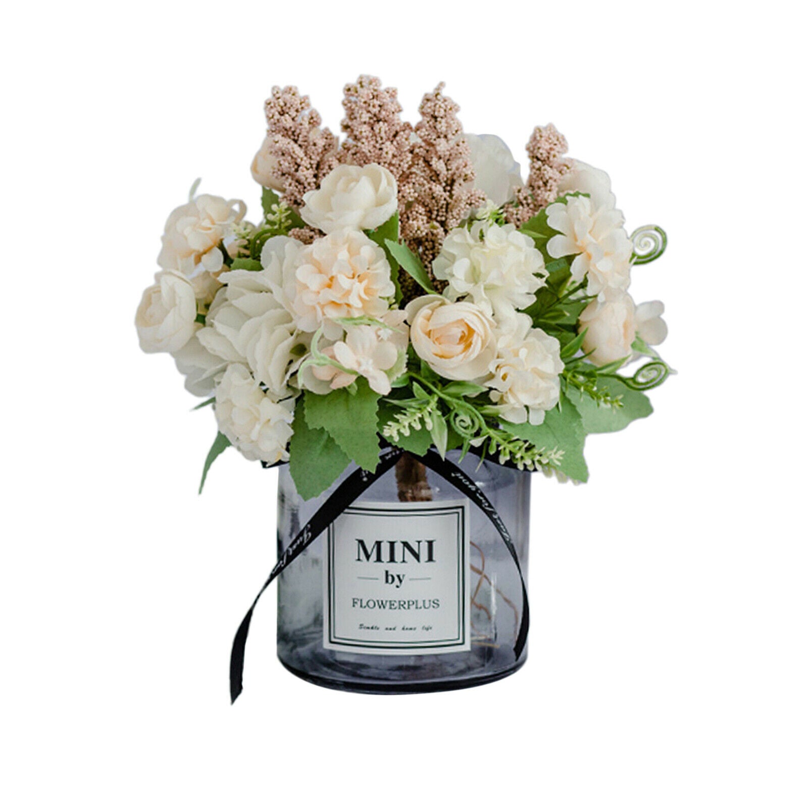 Silk Hydrangea Artificial Bouquet with Vase Garden Wedding Decor Champagne