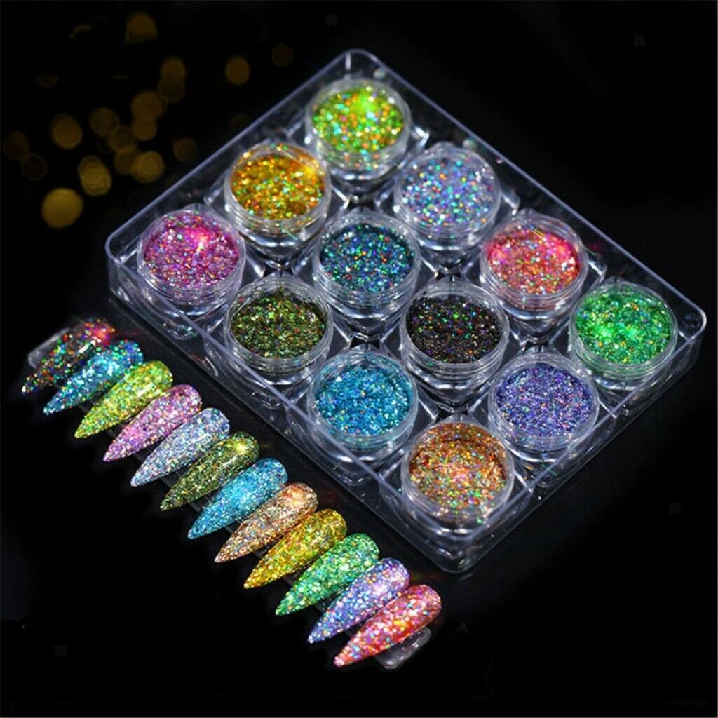 1 Box Of Chunky Glitter Nail Sequins Iridescent Flakes, Ultra-thin Tips, Mixed