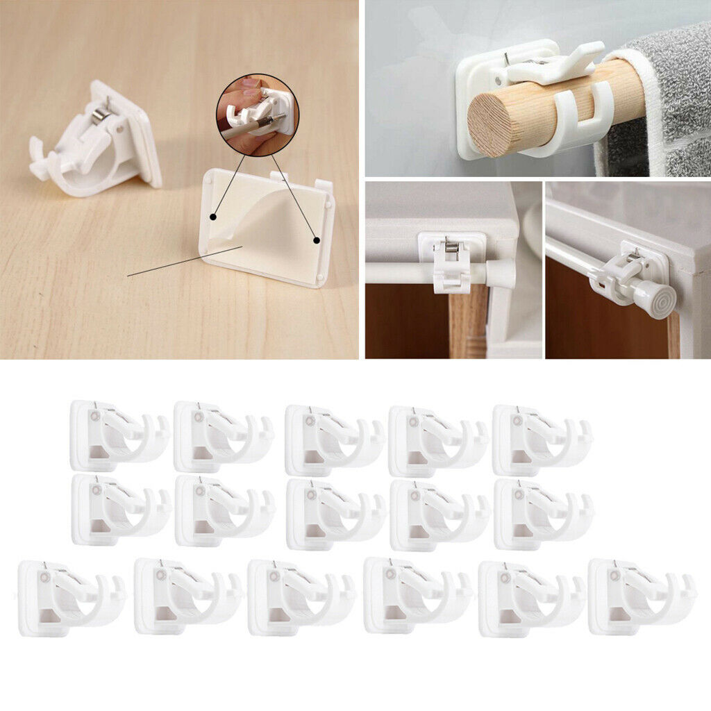 16Pack Curtain Rod Bracket Pole Wall Bracket Adhesive Hooks Bathroom Bedroom
