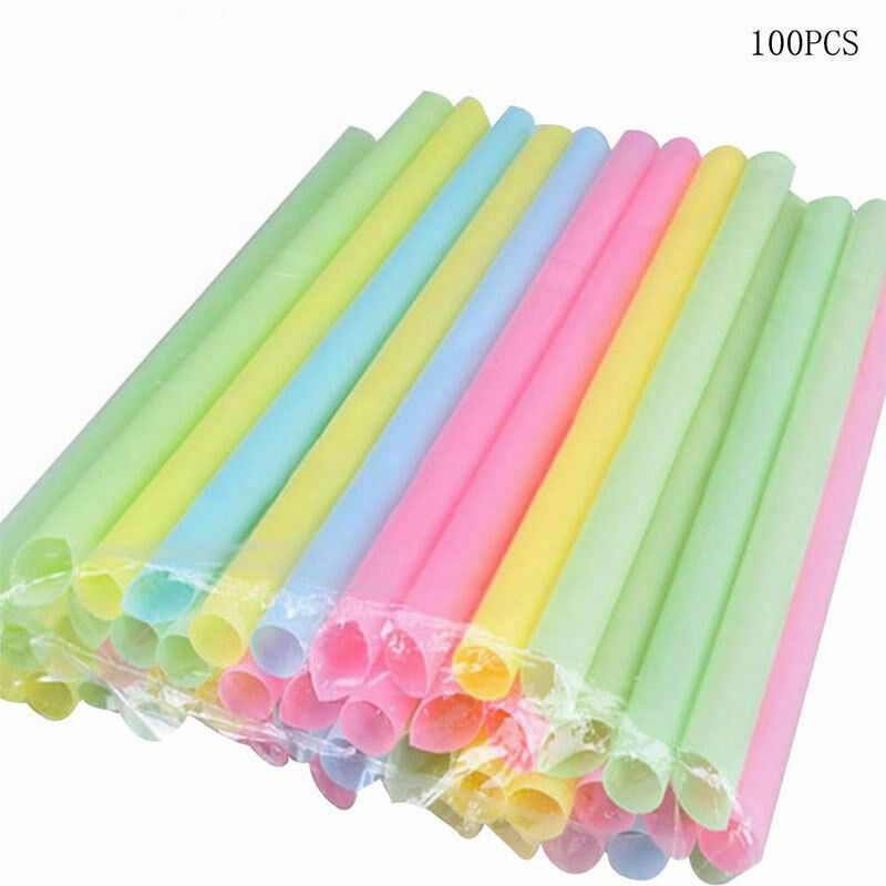 100Pcs Mix Color Large Drinking Straws For Bubble Smoothie Milkshake Set_s A7Q8