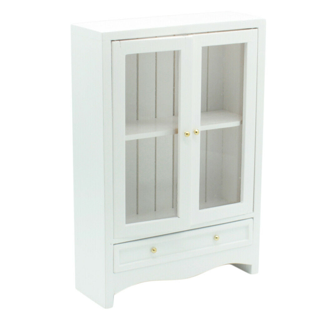 1:12 Mini White Wood Display Openable Doors Living Room Kitchen Ornaments
