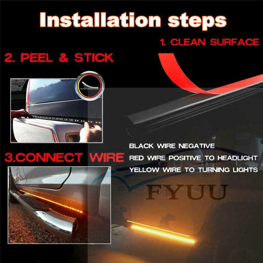 2X 48" Running Board Side Step LED Light Amber White Turn Signal DRL Strip Bar
